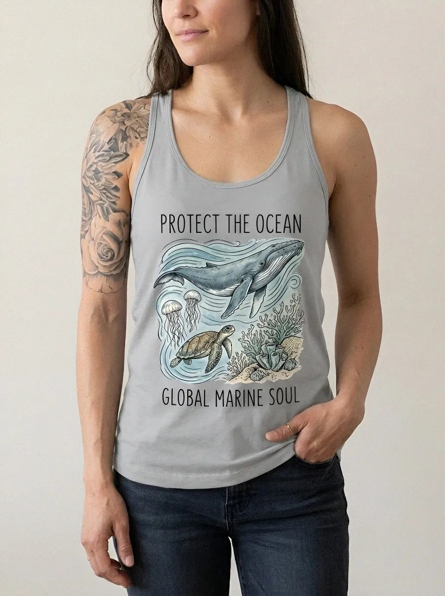 Women's Ocean Lover Whale Turtle Printed Tank Top