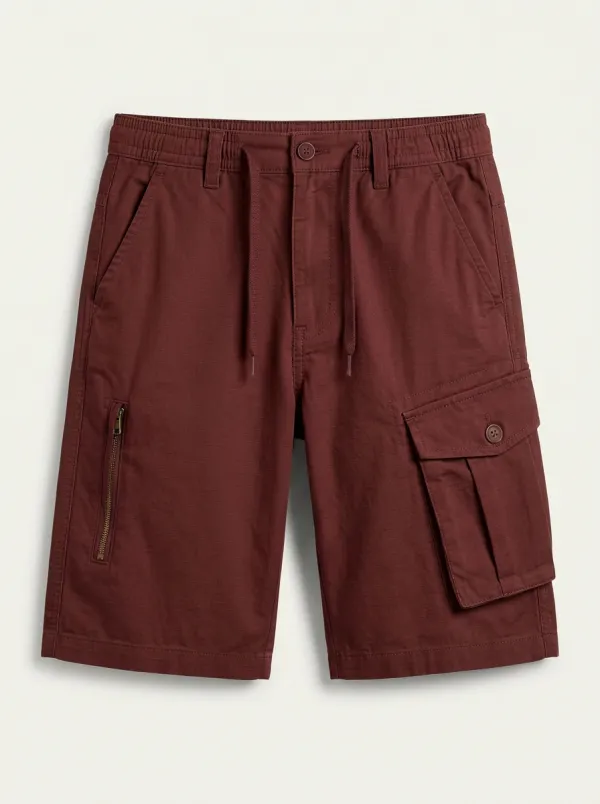 Men's Khaki Multi-Pocket Drawstring Cargo Shorts