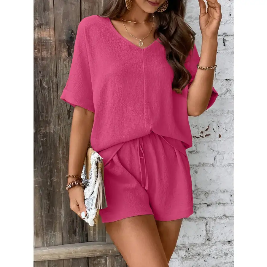 V Neck Half Sleeve Top and Shorts Set