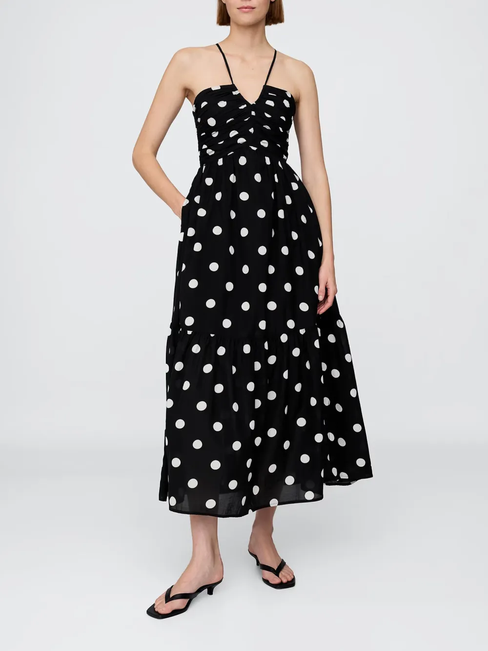 Chest Pleated V-Neck Dress