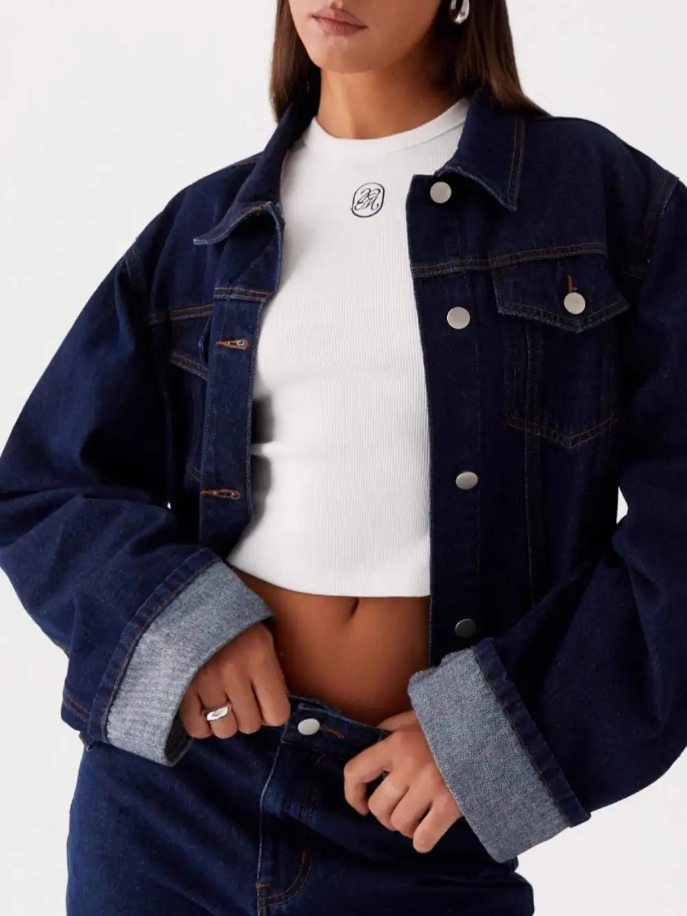 Button Down Cropped Oversized Jacket