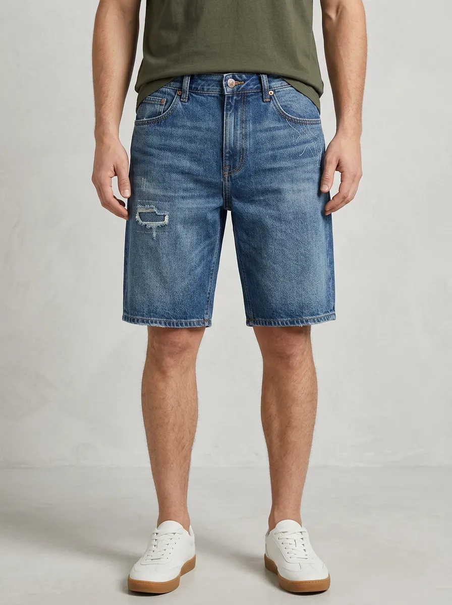 Men's Weekend Distressed Raw Hem Street Inspired Distressed Denim Shorts