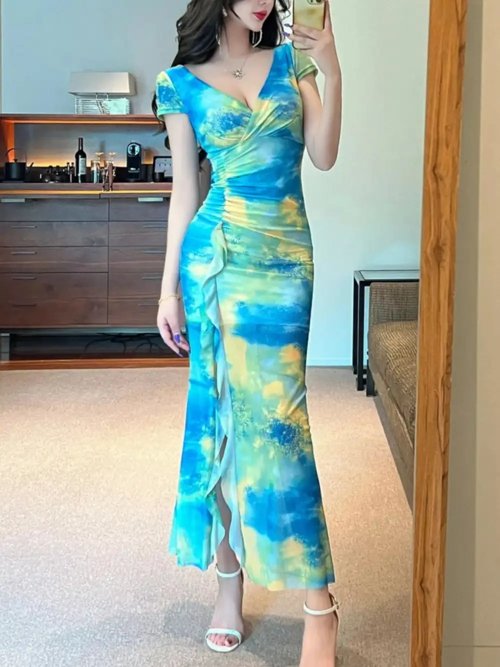 Ruffle Slit Dress Casual