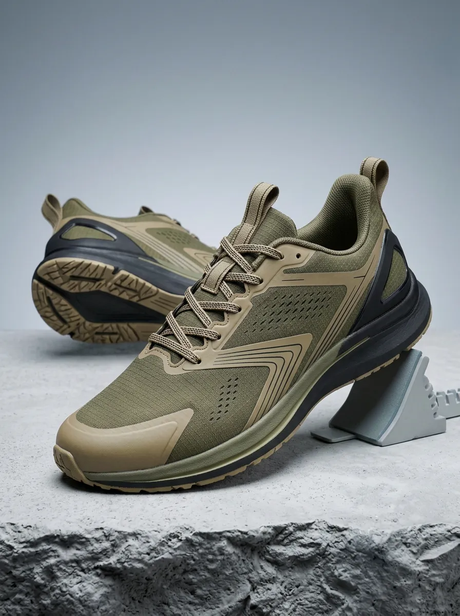 Men's Tactical Olive Green Mesh Lightweight Printed Sneakers