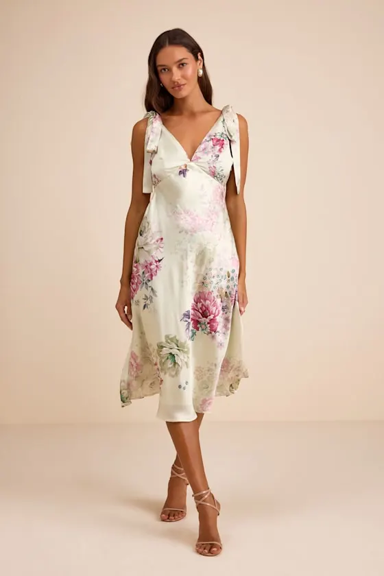 Zoella Pale Mint Floral Satin Tie-Strap Midi Dress