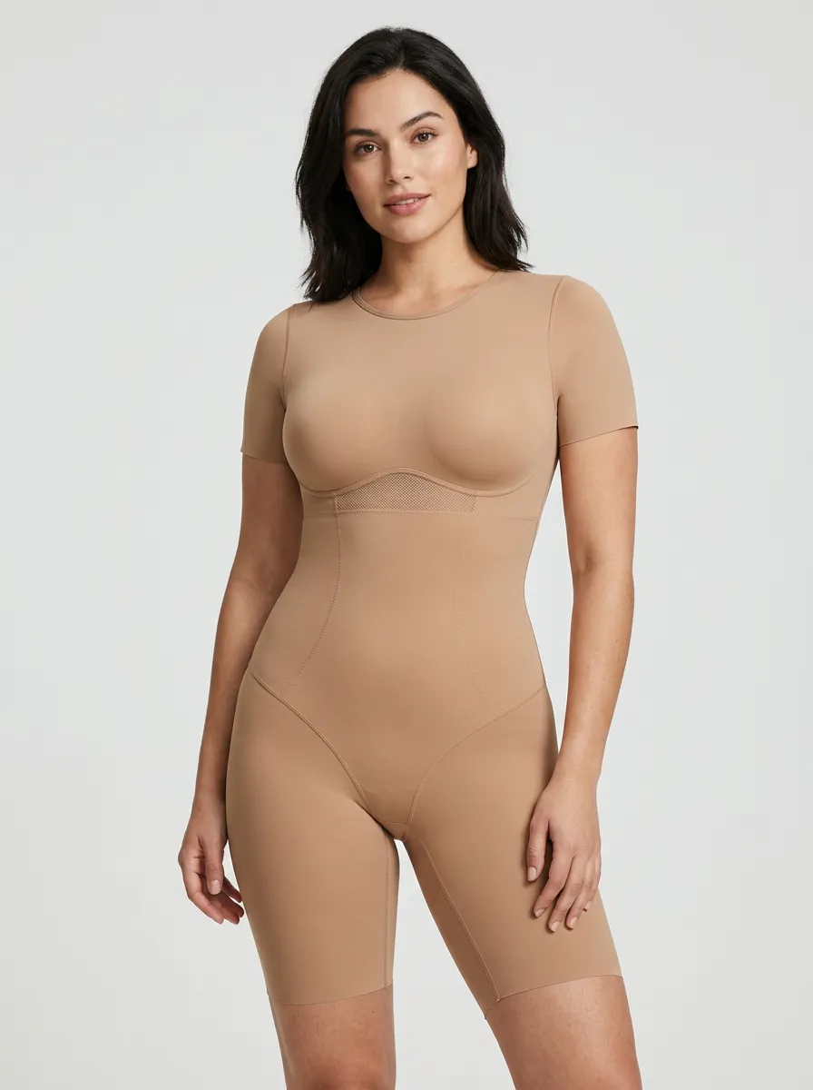 Women's Seamless Tummy Control Short Sleeve Bodysuit Shapewear
