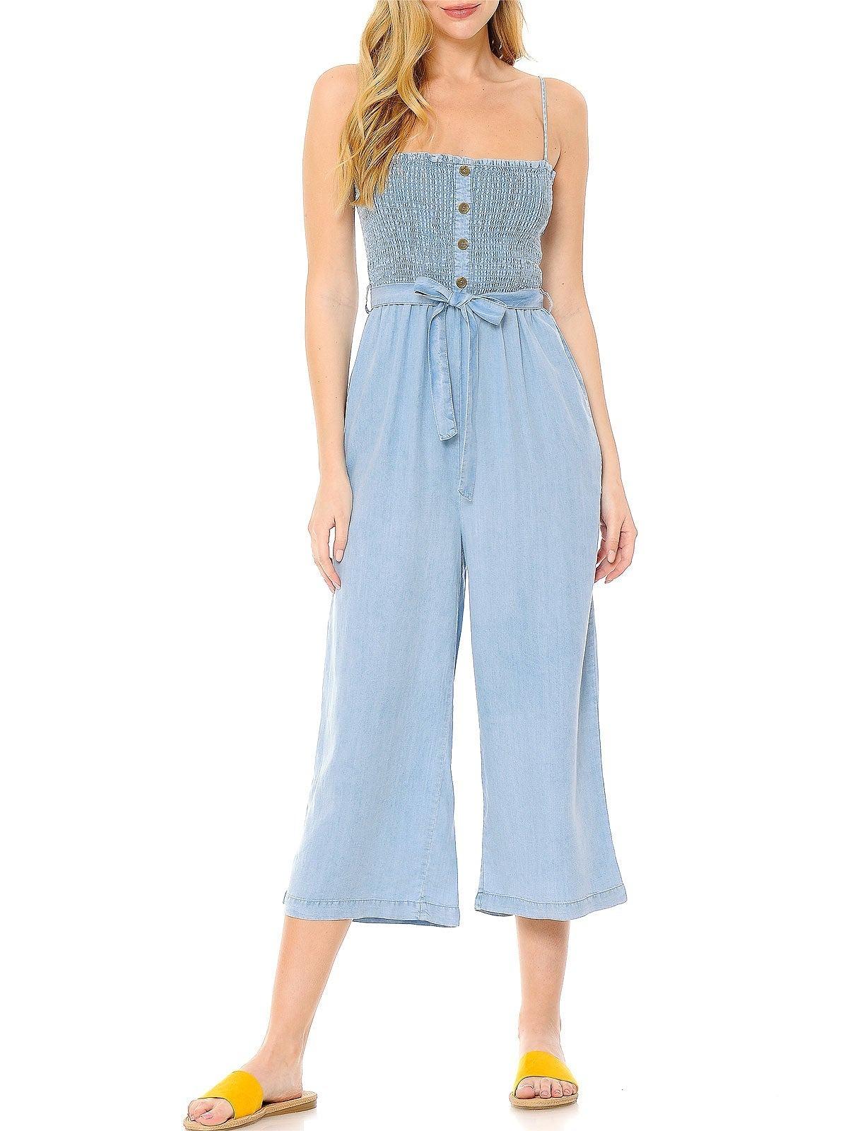 Chambray Strapless Culotte Jumpsuit