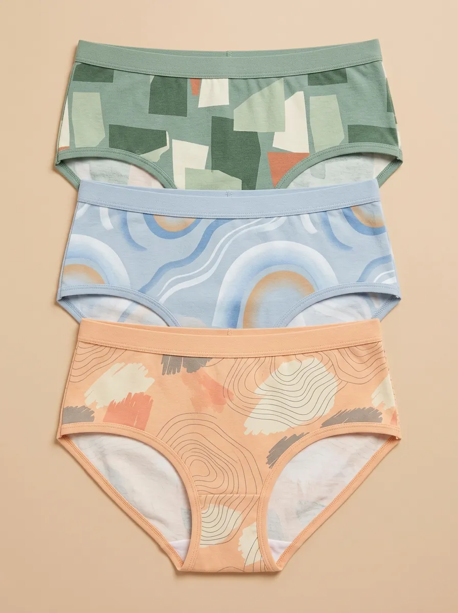 Women's Abstract Art Geometric Wave Print 3-Pack Panties