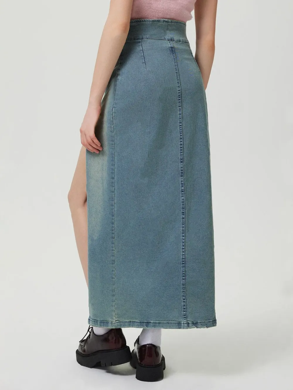 Loose Denim Cotton Blend Detail Skirt