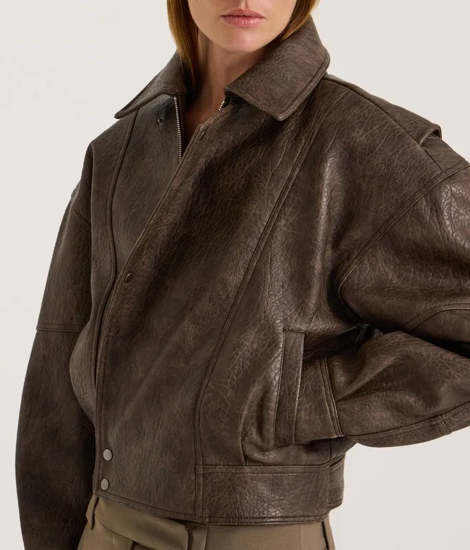 Carob Cropped Faux Leather Jacket