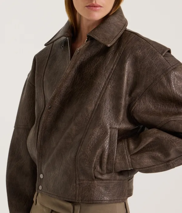 Carob Cropped Faux Leather Jacket