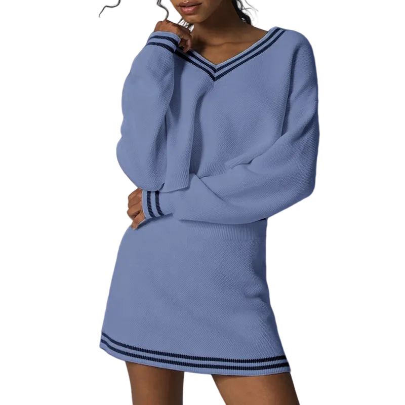 Women’s 2-Piece Knit Sweater & Mini Skirt Set – Casual Fall Lounge & Travel Outfit