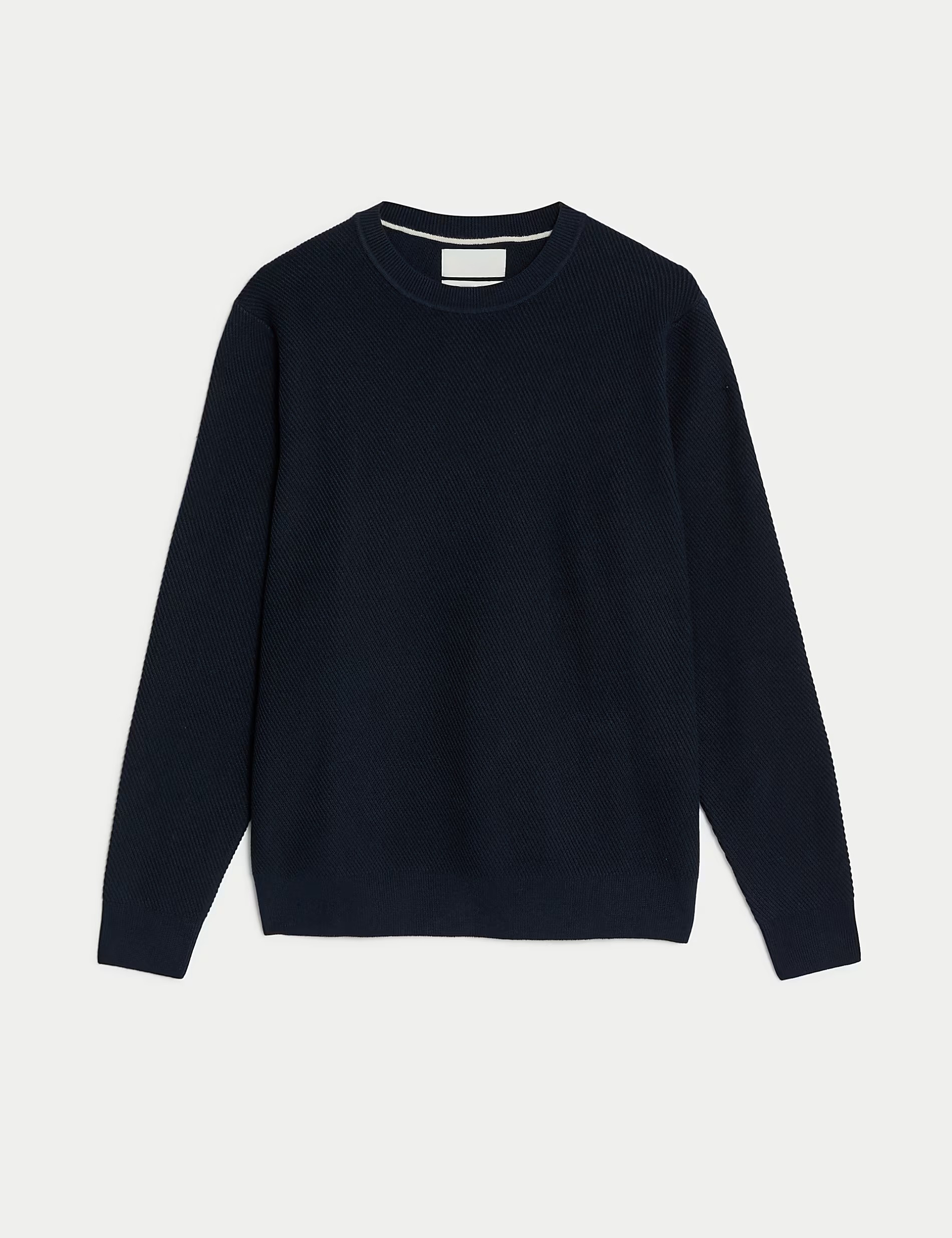 Men's Navy Textured Crew Neck Cotton Jumper