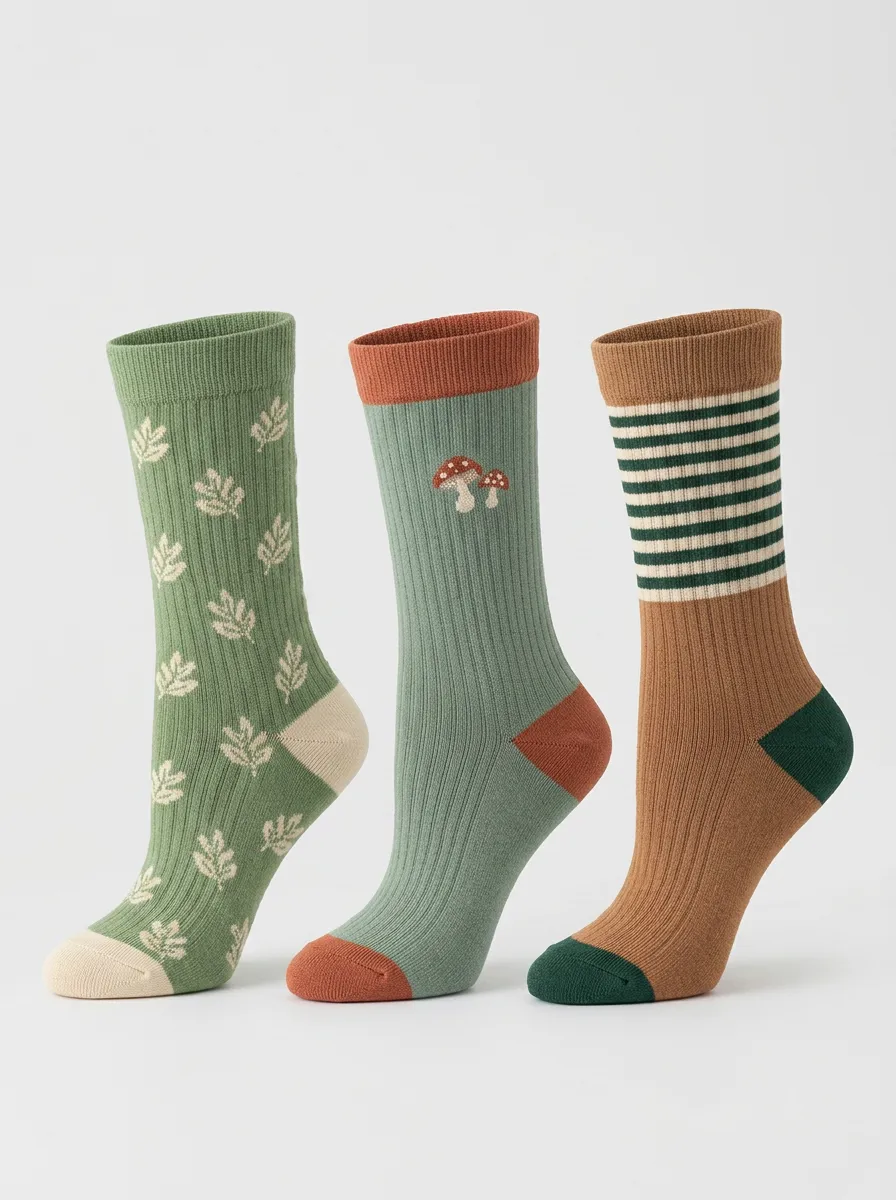 Striped Botanical Women's Three-Pair Crew Socks