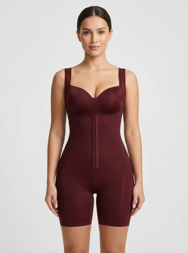 Women's Tummy Control Hook-Eye Closure Solid Black Shapewear Bodysuit