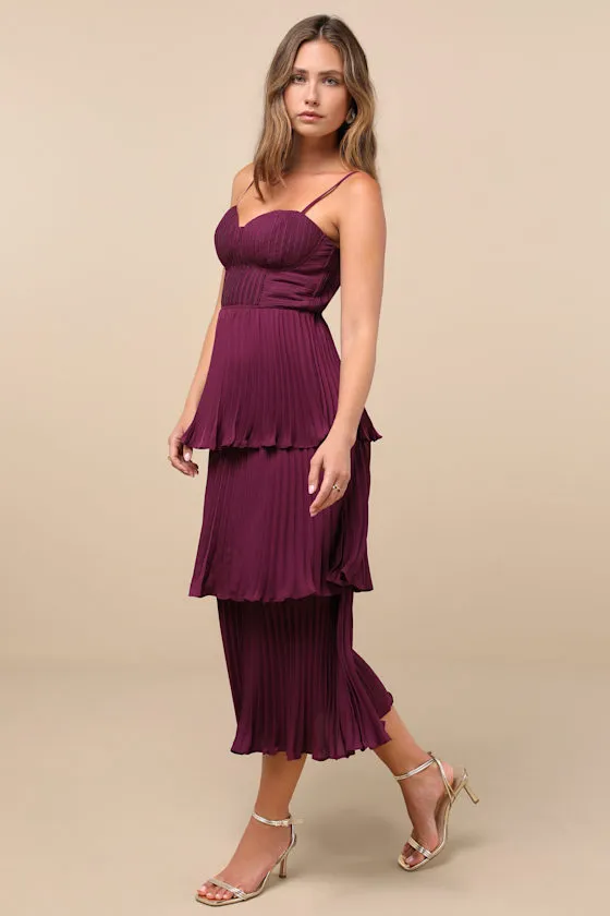 Cascading Crush Light Blue Tiered Bustier Midi Dress