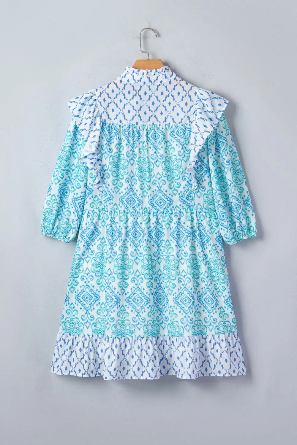 Floral Geometric Print Ruffle Mini Dress