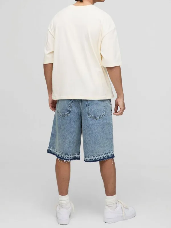 Light Blue Medium Stretch Washed Ripped Denim Jorts Daily
