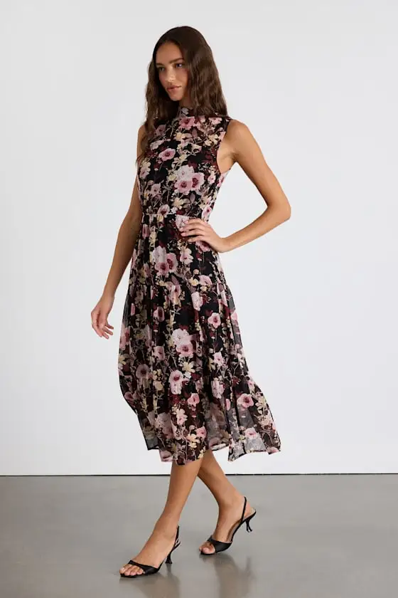 In My Dreams Mauve Floral Print Midi Dress