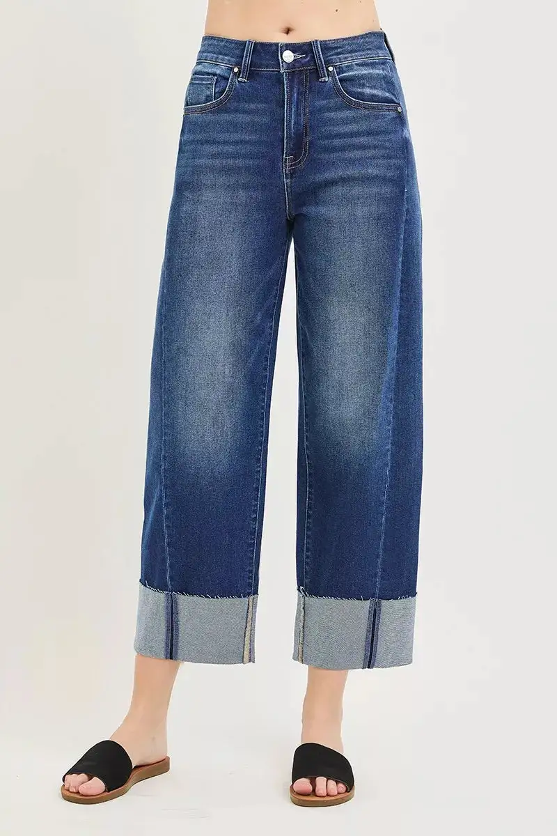 Barrel Leg Cuffed Denim Jeans