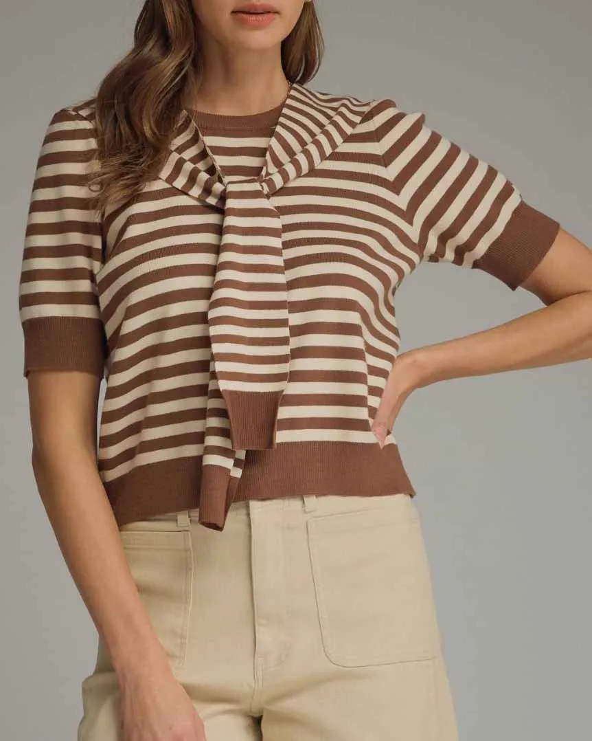 Relaxed Striped Sweater With Scarf Tie