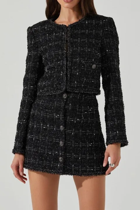 Red Tweed Contrast Piping Blazer Set