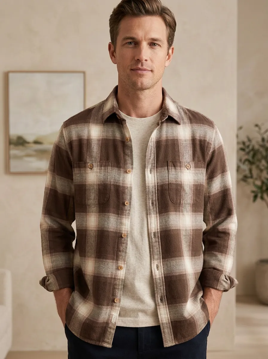 Modern Design Plaid Long-Sleeve Men's Long-Sleeve Shirt