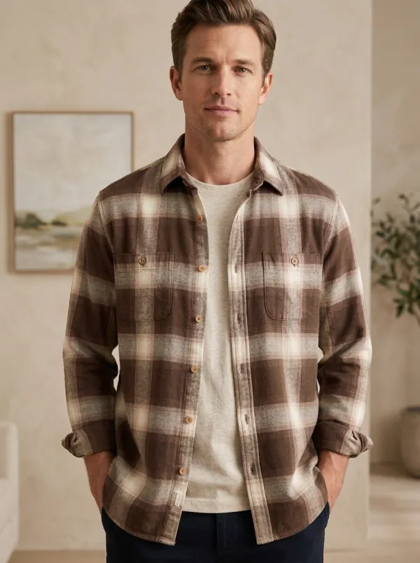 Modern Design Plaid Long-Sleeve Men's Long-Sleeve Shirt