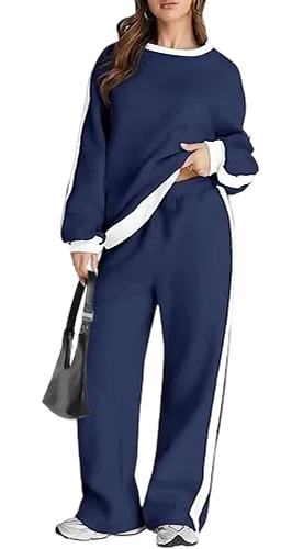 Women's 2 Piece Outfit Fleece Sweatsuit Casual Lounge Matching Sets Crewneck Loose Fit Cozy Sweatshirt & Straight Leg Sweatpants Womenswear Clothes Chic