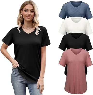 Women'S Casual V-Neck Short-Sleeve T-Shirt - Four-Piece Set