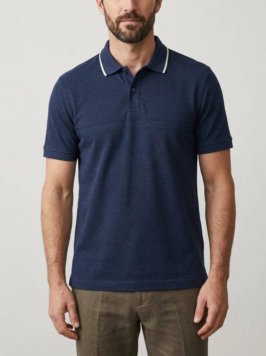 Men's Knit Ribbed Textured Contrast-Collar Polo Shirt