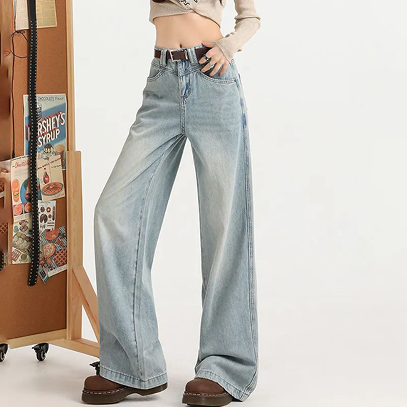 Flowing High Waist Wide Leg Floor Length Jeans