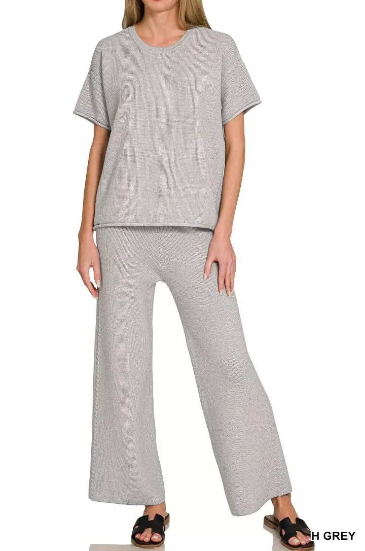 Casual Viscose Round Neck Top & Pants Set