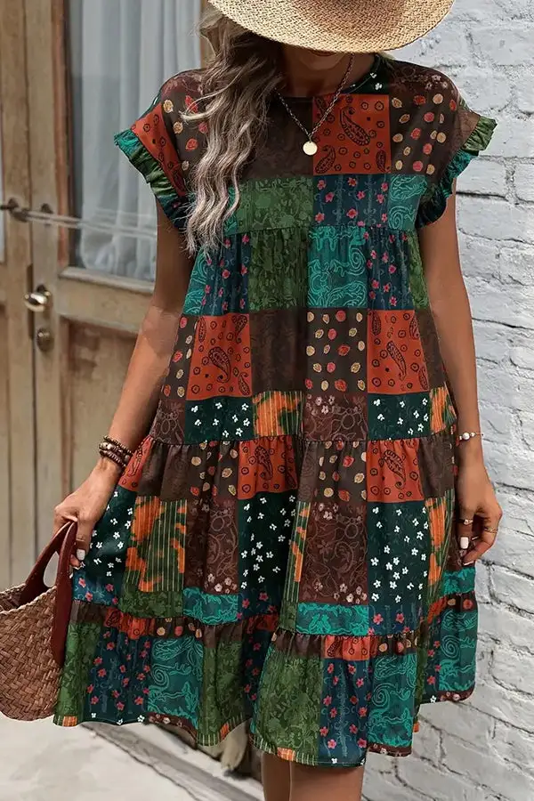 Patchwork Ruffle Casual Dress