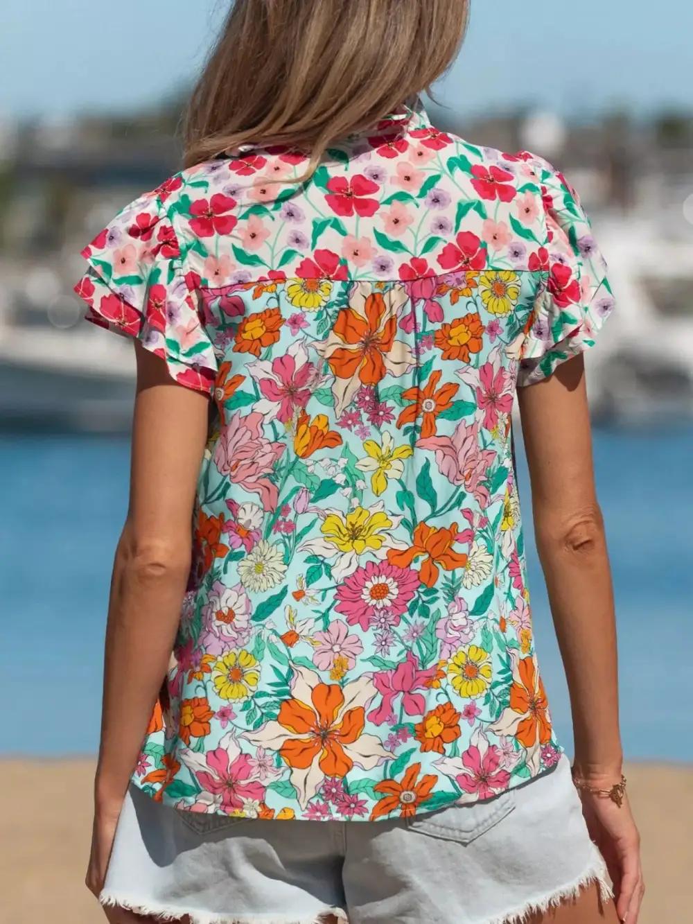 Button Front Floral Blouse