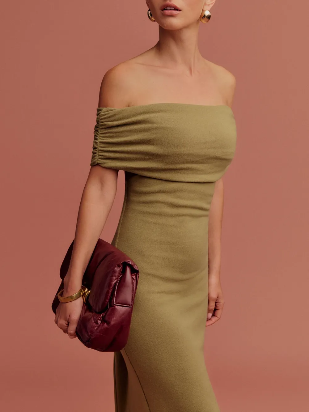 Off Shoulder Belted Midi Dress