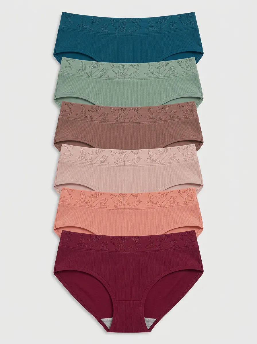 Women's Embroidered Waistband Ribbed Mid-Rise Briefs 6-Pack
