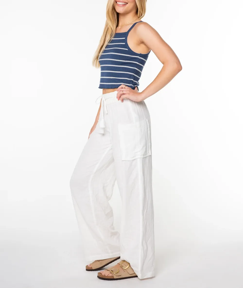 White Pure Cotton Ladies Wide-Leg Pants