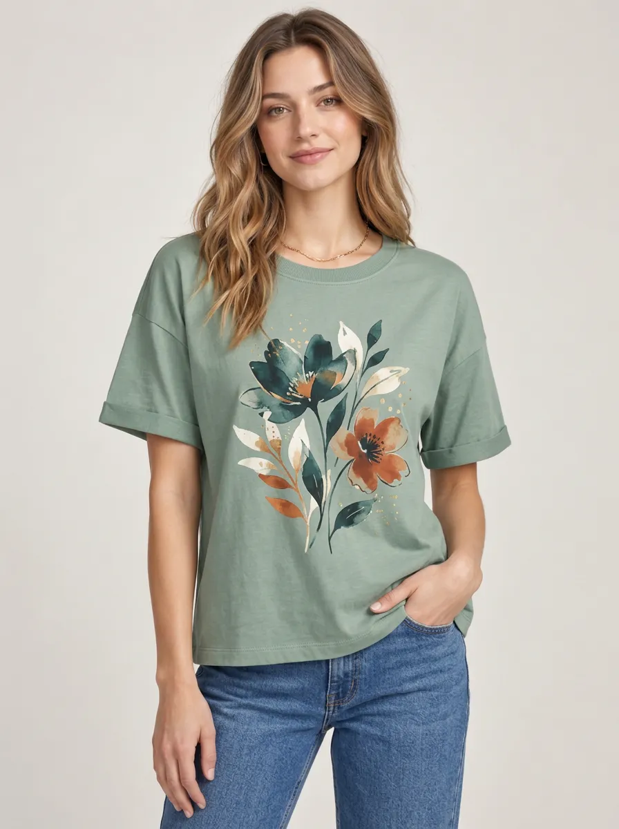 Women's Classic Watercolor Floral Graphic T-Shirt