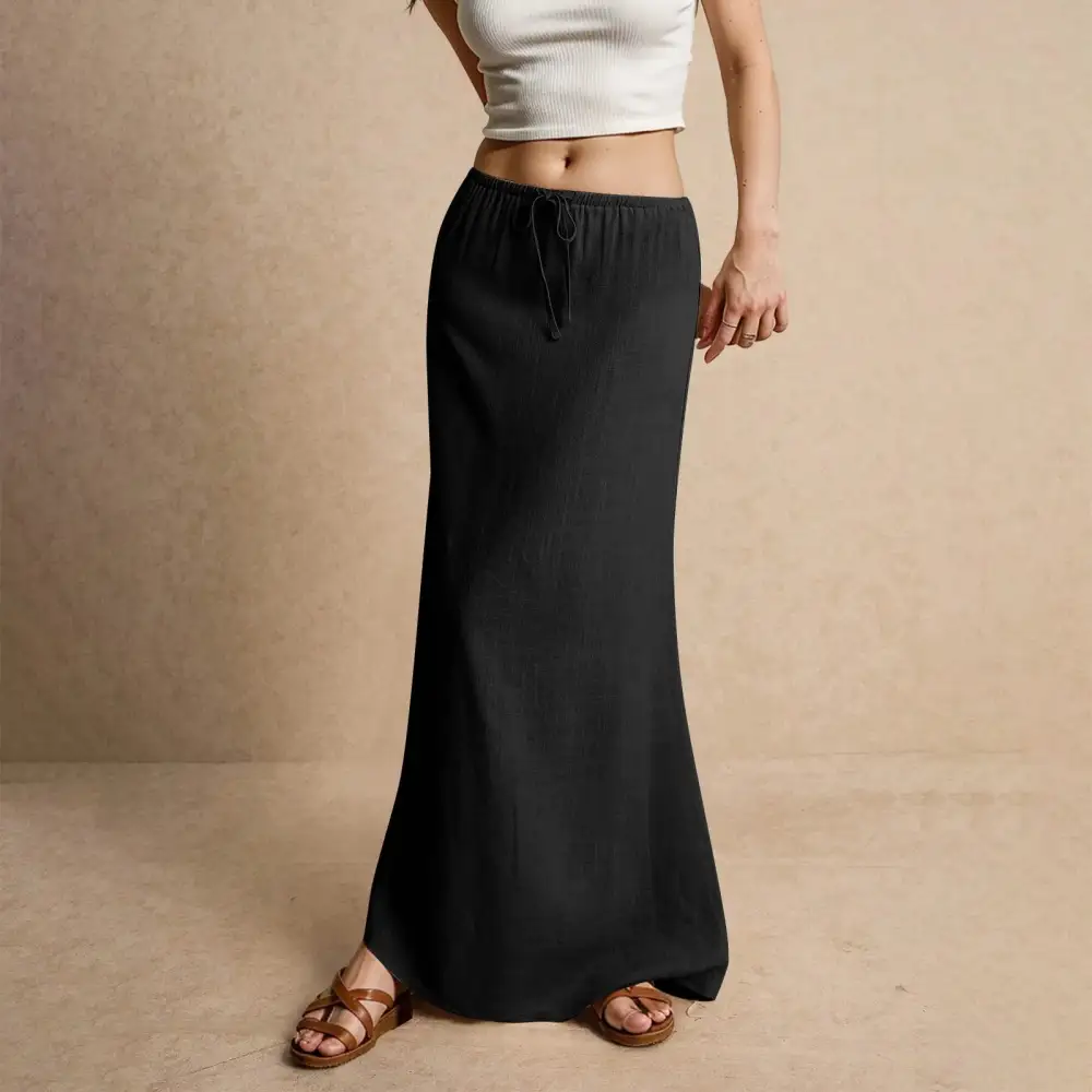 Satin A-Line Drawstring Skirt