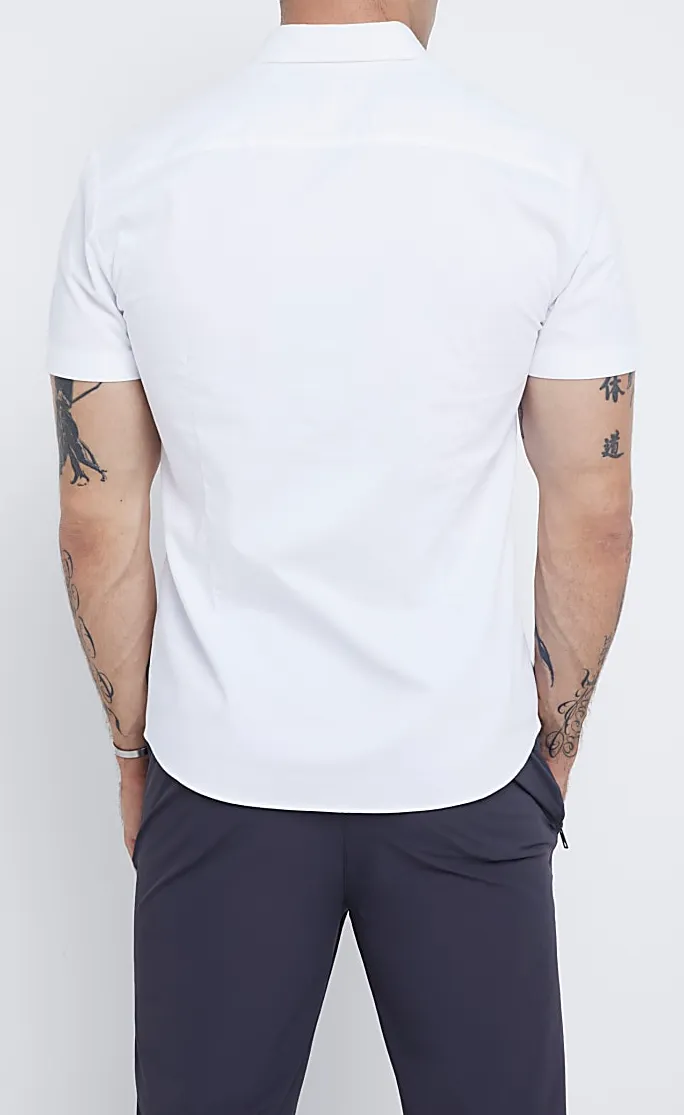 Men's White Slim Fit Textured Stretch Short Sleeve Shirt