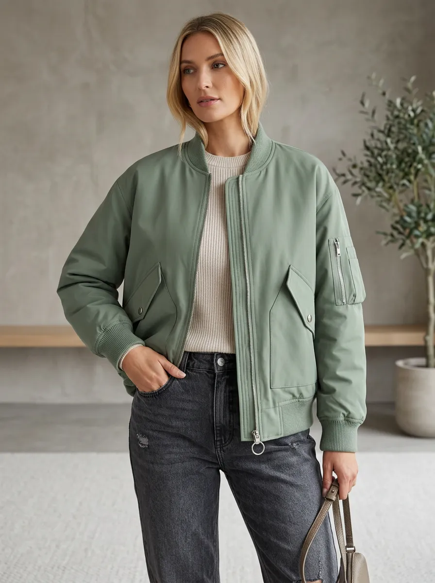 Vintage-Inspired Utility Bomber Women's Casual Jacket