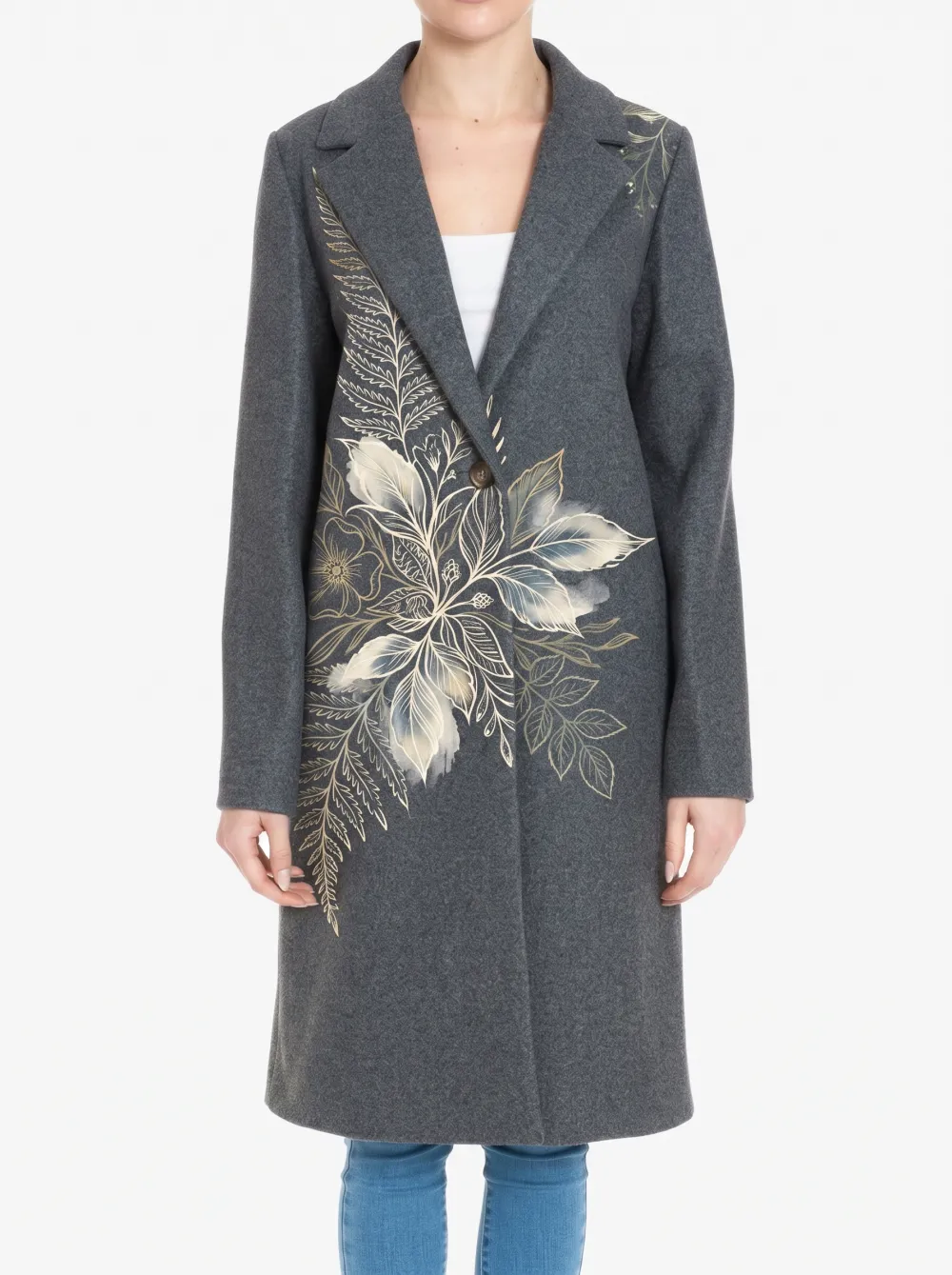 Women's Front Panel Floral Nature Lover Botanical Wool Coat