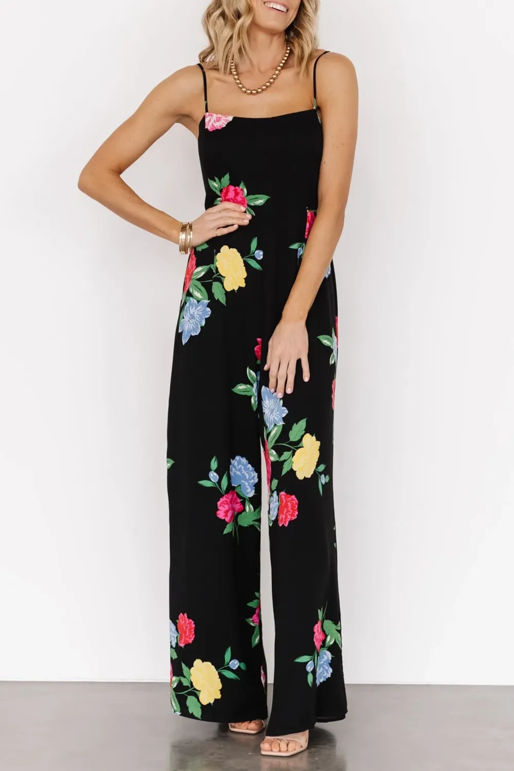 Loose And Comfortable; Slimming Black Floral Jumpsuit