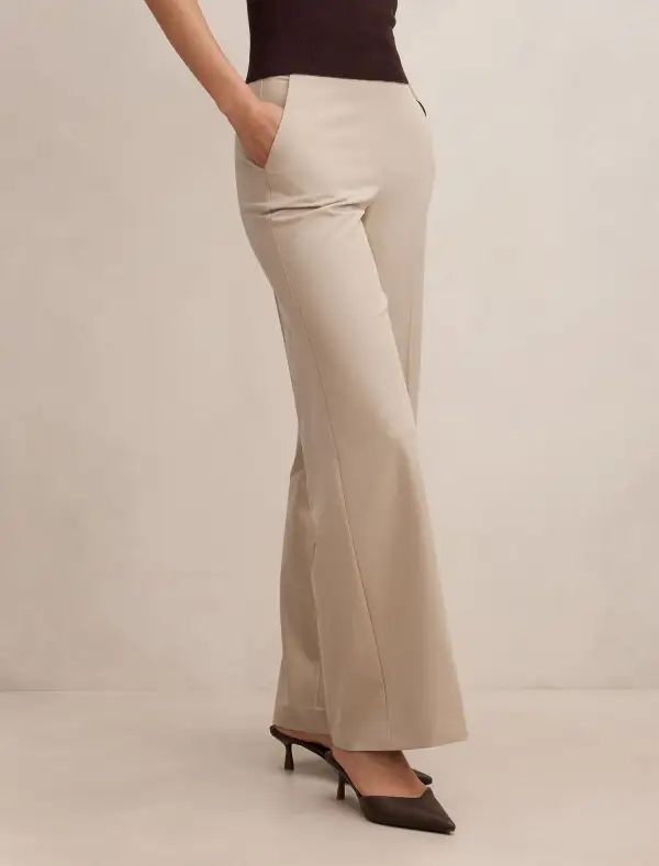 Beige Marled Wide Leg Pants