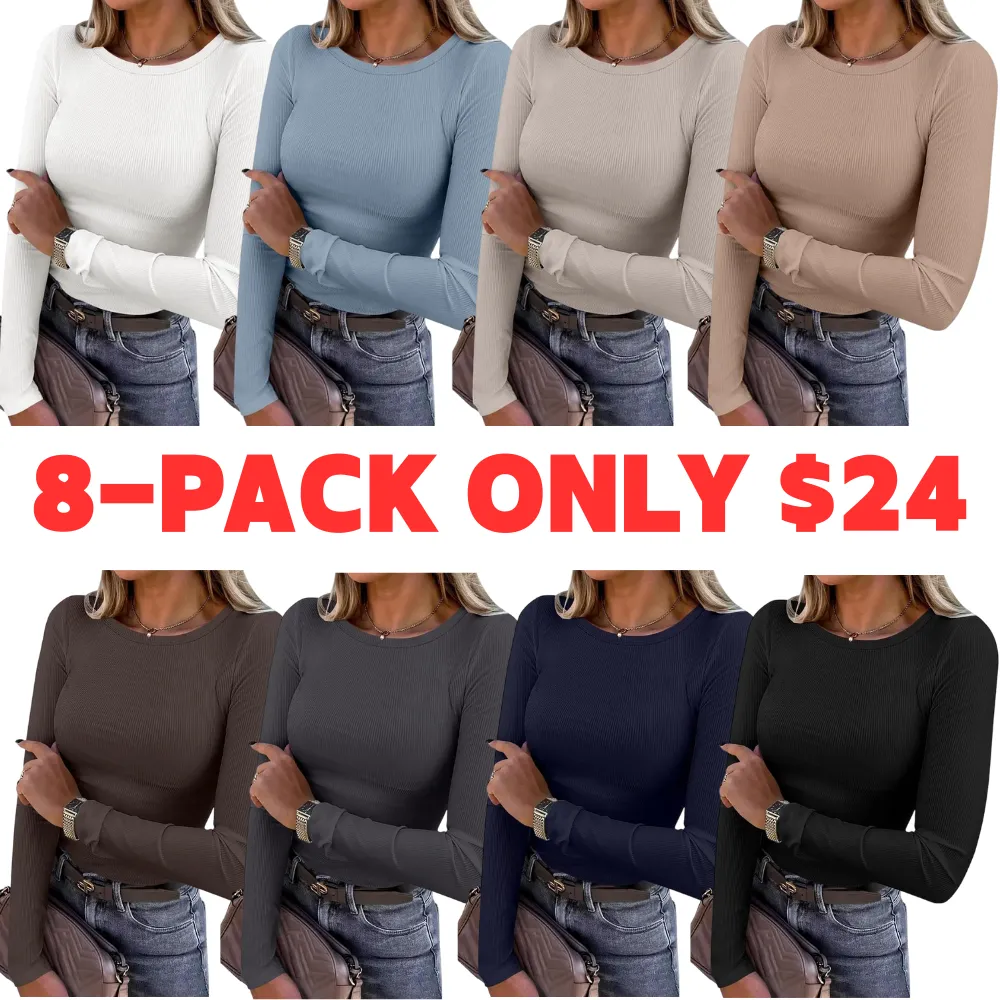 Women's Slim Fit Long Sleeve Crewneck Rib Knit Basic Tee