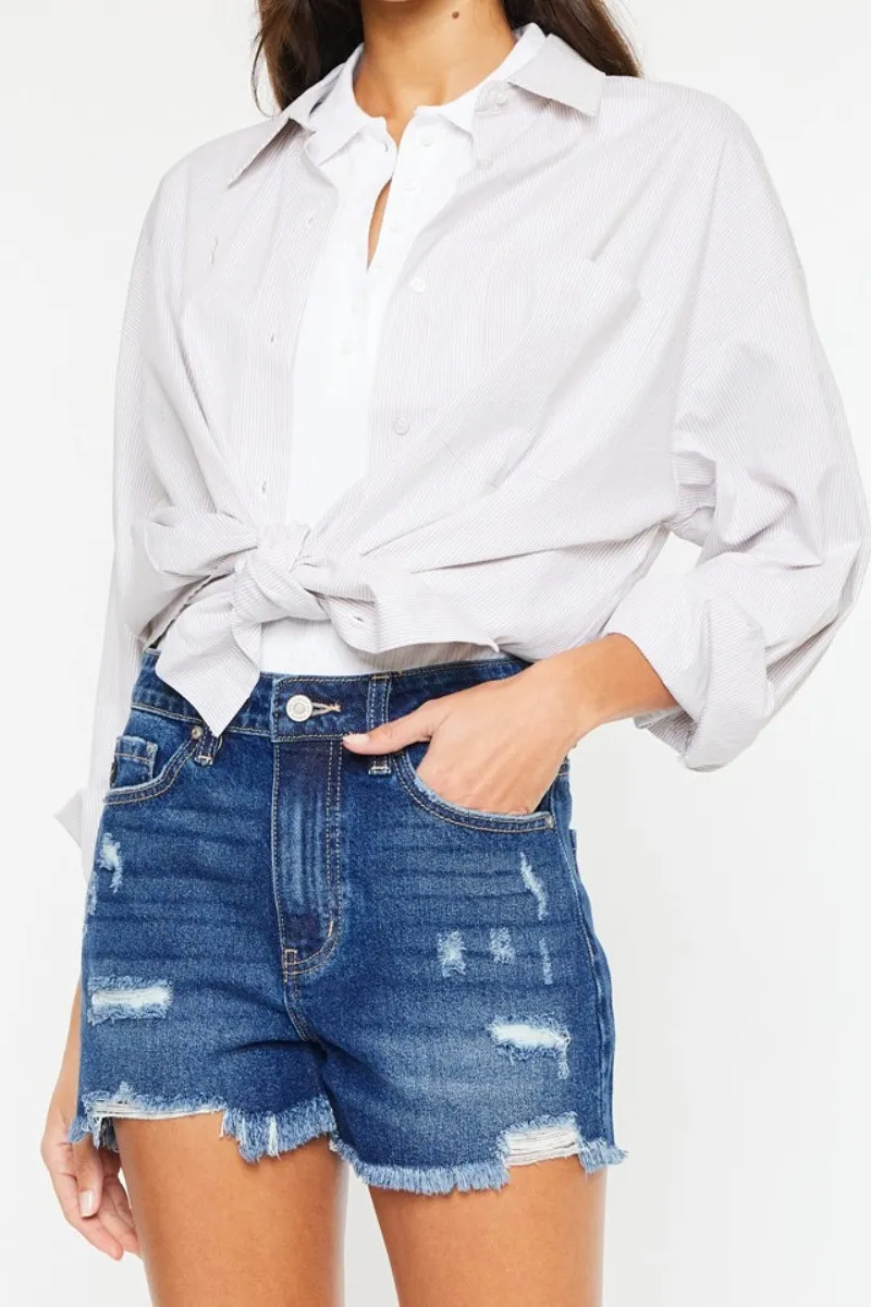 Everyday High Rise Frayed Hem Denim Shorts