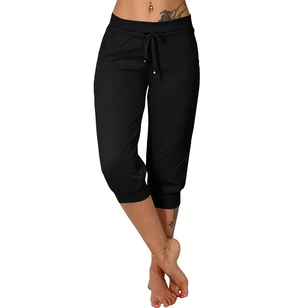 🔥Women's drawstring waist plain capri pants