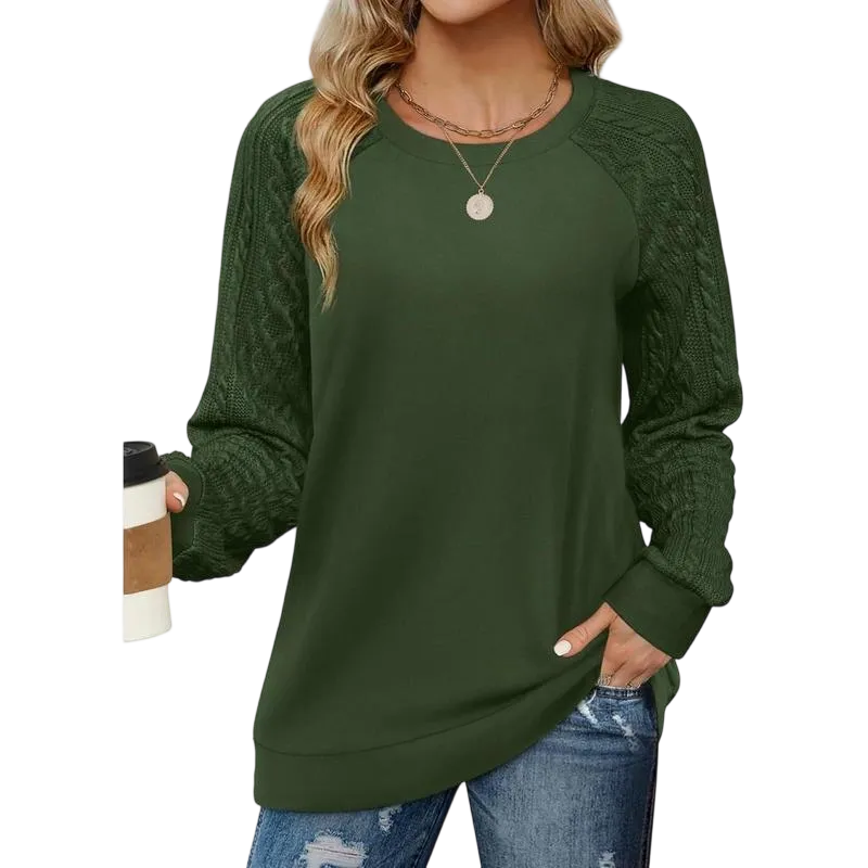 Women's crew neck cable knit sweater with long sleeves