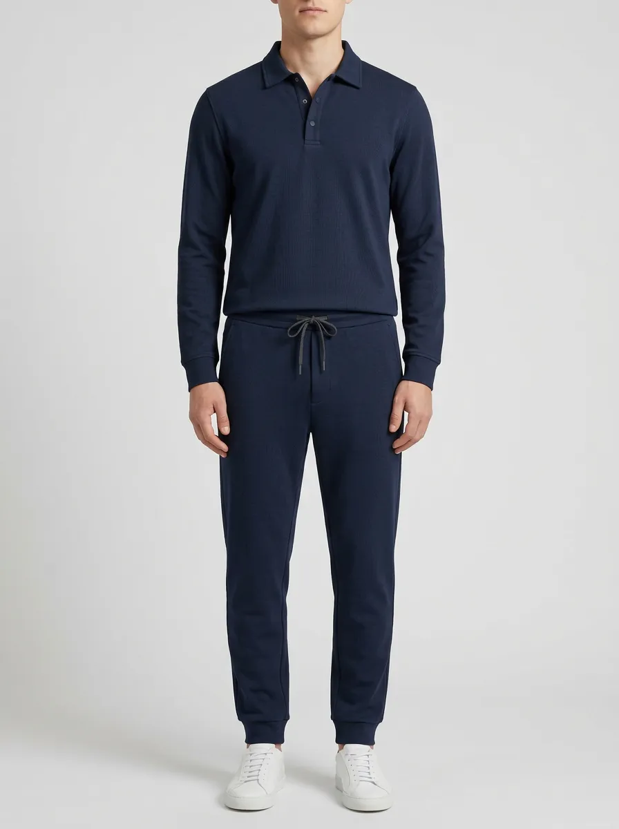 Men's Modern Minimal Polo Collar Jacket and Jogger Pants Set